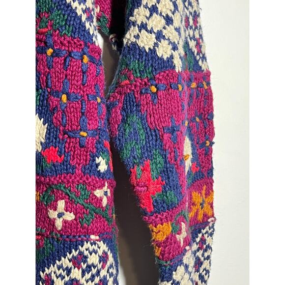 VTG Frankenmuth Woolen Mill Hand Knit Cotton Ramie Patchwork Pullover Sweater L - Picture 7 of 10